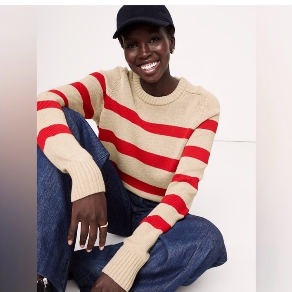 BANANA REPUBLIC Cotton-Silk Crew-Neck Sweeter Red Stripe Knit XS